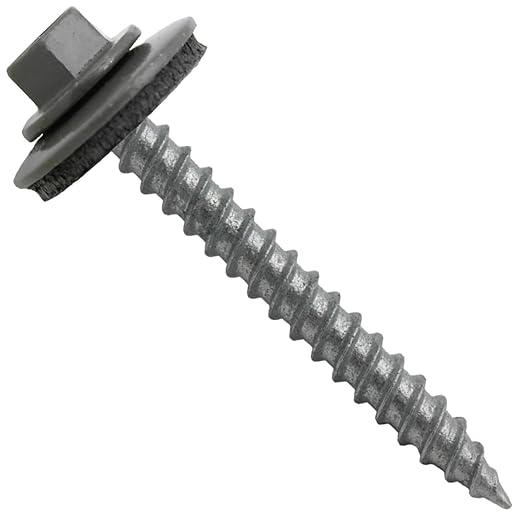 Jake Sales Metal ROOFING SCREWS: 250 (12 x 2") CHARCOAL Hex ReGrip Sheet Metal Roof Screw. Sharp Point, 5/8" EPDM Washer