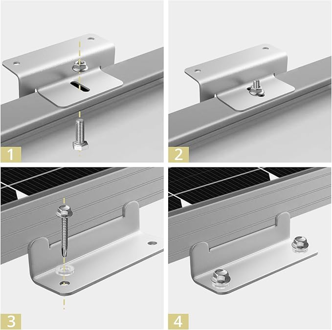 Anbte 16PCS Solar Panel Mounting Z Brackets, Aluminum Solar Panel Mounting Bracket 304 Stainless Steel Screws, Stable, Rust - Resistant, Easy Install for Roof, RV, Boat, Yacht, Silver