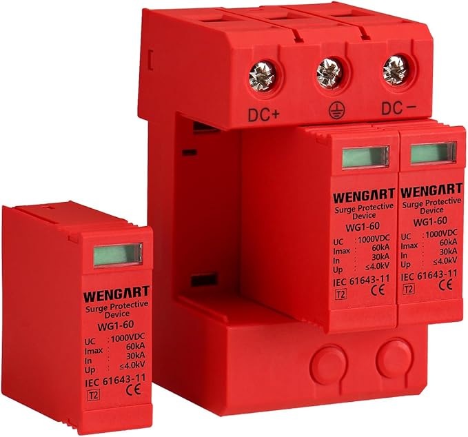 Wengart 1000V DC Surge Protective Device, 3-Pole 30-60kA Lightning Arrester, 36mm DIN Rail Mount, High-Voltage SPD for Solar PV Systems, Inverters & Off-Grid Power Distribution
