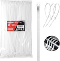 White Zip Ties 8 Inch 100 Pack Clear Tensile Strength 40 lbs UV Resistant Industrial Cable Ties Self Locking Zipties Wire Ties Wrap Indoor Outdoor Use for Fence Garage Camping