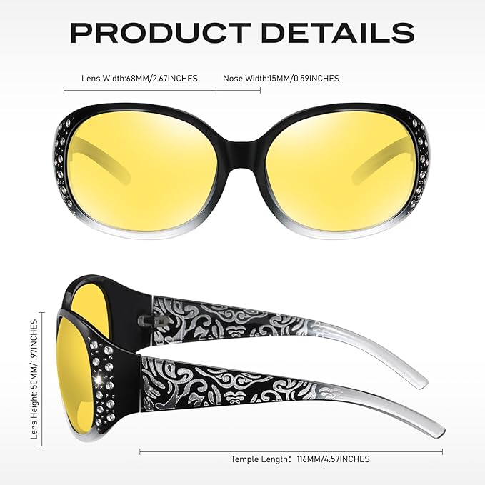 HAOLOTA Night Vision Driving Glasses Women Anti Glare Polarized, Wrap Around Nighttime Safety Glasses UV Protection