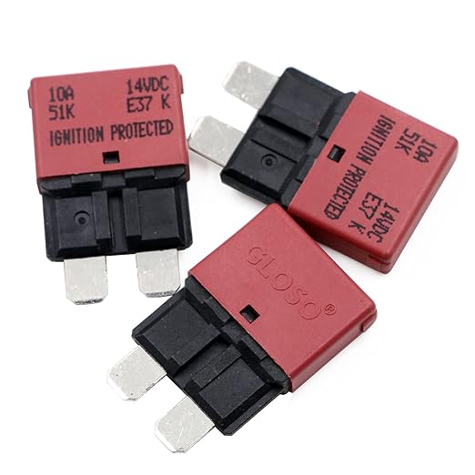 DC 12V 10 Amp Auto Reset Fuse Circuit Breaker ATO/ATC Low Profile Blade Self Resetting Fuses Breakers 10A for Car RV Automotive Solar Motors Boat Marine - UL Certified - 3 Pack