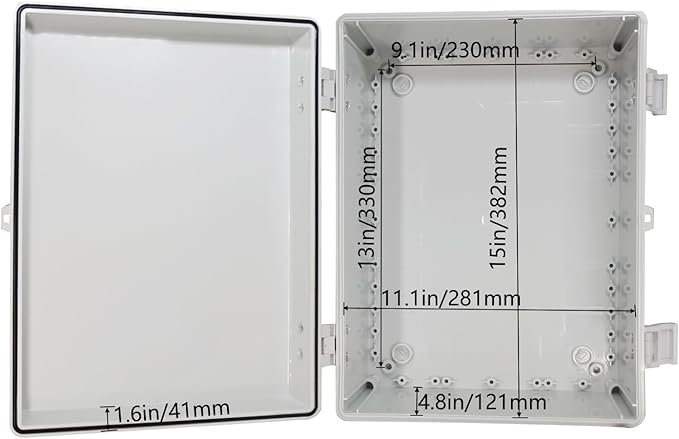Waterproof Outdoor Electrical Box Junction Box Weatherproof IP67 ABS Plastic Enclosure Switch Router Project Box with Mounting Plate with Wall Bracket 2 Cable Glands Grey 15.74" x 11.81" x 6.7"