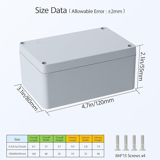LeMotech Electrical Box, Aluminum Alloy Metal Junction Box, IP67 Waterproof Dustproof Project Box, Outdoor Universal Enclosure, Grey 4.7x3.1x2.1in (120x80x55mm)