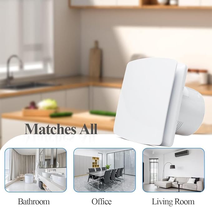 WiseWater Bathroom Exhaust Fan, 110V ac 56CFM 34 dB 4” Duct 6" Panel Extractor Fan, Ceiling&Wall Mounted Ventilation Fan for Bathroom, Laundry Room, Bedroom, Office