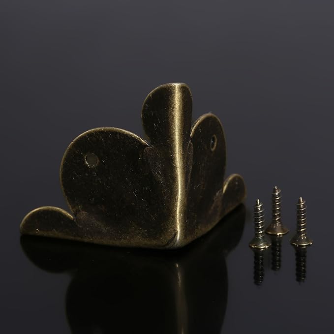 dophee 12Pcs Antique Brass Box Corner Protectors Edge Safety Guards Cabinet Furniture Desk Jewelry Box Corner Bumpers, 1.18"x1.18"x1.18"