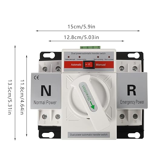 Dual Power Automatic Transfer Switch 63A 2P/4P 110V Generator Changeover Switch Tool Electronic Power Circuit Breaker Controller 50HZ/60HZ (2P/63A White)