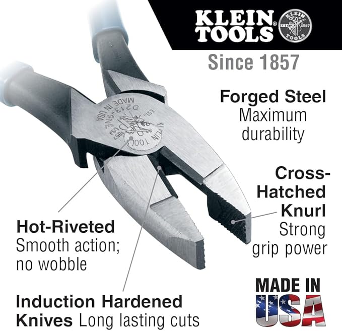 Klein Tools 80087 Dipped Plier Kit, Made in USA, Diagonal-Cutting, Needle-Nose, Side-Cutting High Leverage Linesman Pliers, Cutter and Crimper, 5-Piece