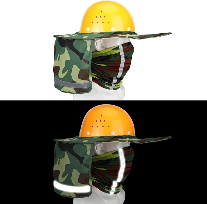 SATINIOR 2 Pcs Sun Hard Hat Neck Protection High Visibility Full Brim Mesh Sun Protection and Neck Gaiter Bandana Face Scarf for Construction Helmet Hard Hat Accessories, Reflective(Camouflage Green)