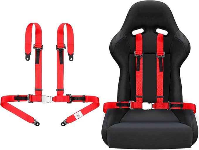 Yakitoko Universal 4 point Safety Harness Set 2inch Fits Go Kart,UTV,ATV,Racing Red