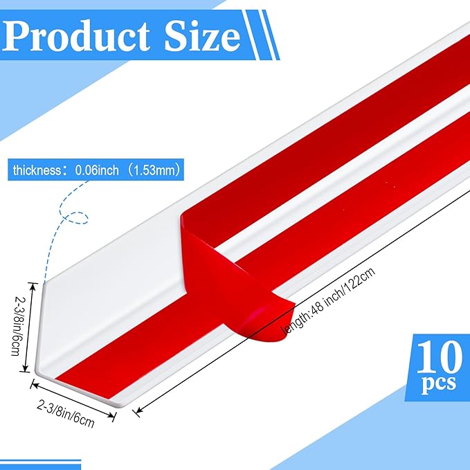 Sasylvia 10 Pcs 2-3/8 x 48 Inches Wall Corner Protector Guards with Self Adhesive, White Vinyl Corner Trim Molding Plastic for Wall Furniture Door Tables Cabinet Edge, Avoid Scratching, Easy Install