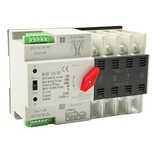Mini ATS Automatic Transfer Switch Dual Power Changeover Switch 100A 220V Generator Electrical Selector Switches DIN Rail Mount NLQ4-2P/3P/4P Circuit Breaker Toggle Controller