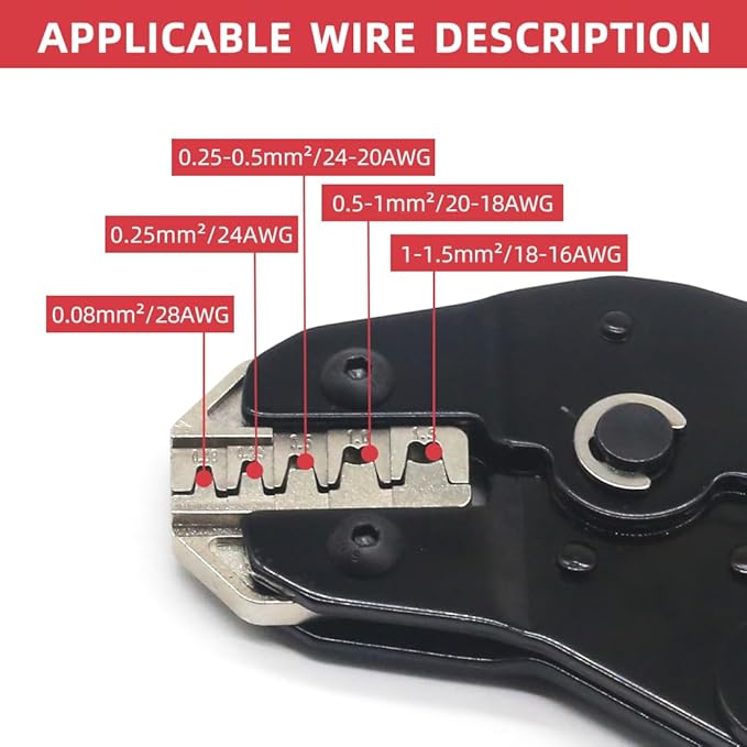 SN-68B Ratcheting Wire Crimping Tools for JST PH 2.0mm, XH 2.5mm, VH 3.96mm, JWPS 4.0mm Pitch, Dupont 2.54mm Pitch, Molex Style AMP JST TYCO Open Barrel Terminals, AWG28-16(0.08-1.5mm²)