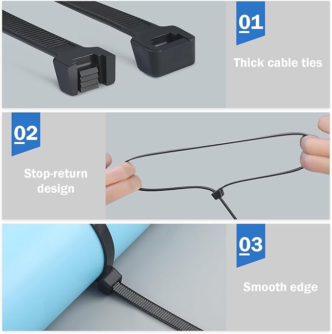 100 Pack 23 inch Extra Long Zip Ties, UV Resistant 200LBS Heavy Duty Professional Self-Locking Black Plastic Large Zip Ties for Cable Straps, Cable Management, Cord Organizer, Indoor and Outdoor