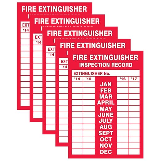 AccuformNMC "FIRE Extinguisher Inspection Record" Pack of 5 Adhesive Vinyl Safety Labels, 5" x 3.5", Red on White, LFXG528VSP, American Made Safety Tags, Signs, and Labels