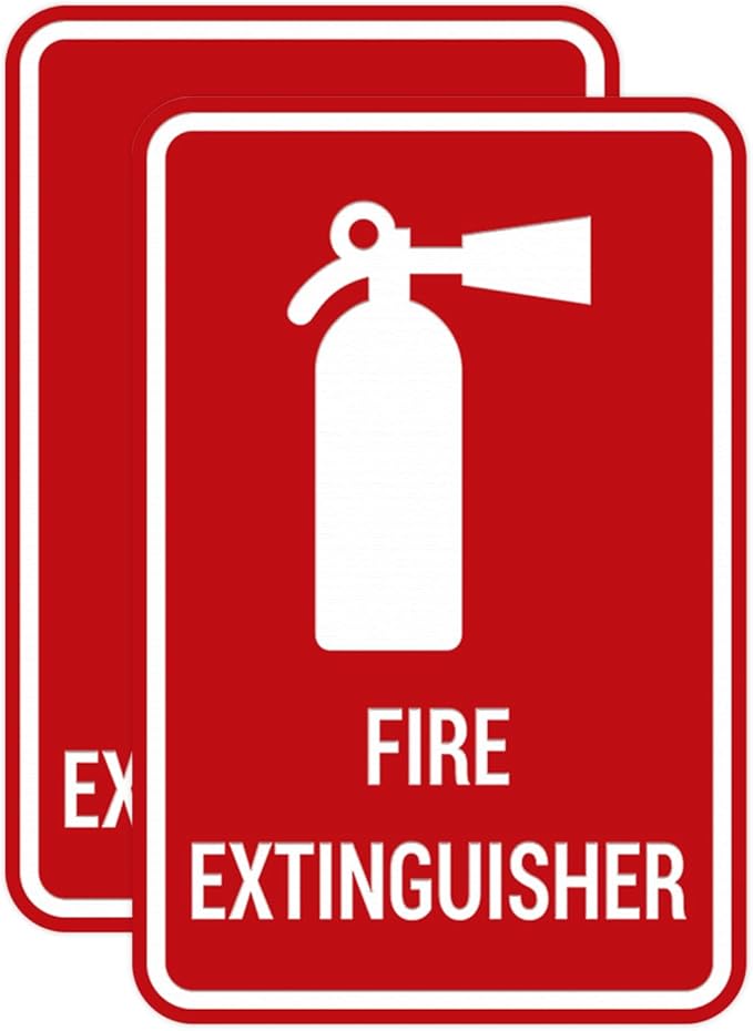 Signs ByLITA Portrait Round Fire Extinguisher Sign with Adhesive Tape, Mounts On Any Flat Surface (Red) - Medium (2 Pack)