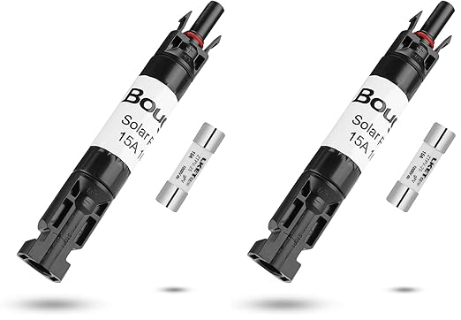 BougeRV 15A Solar Fuse Holder Inline, PV Inline Fuse Holder 15 Amp for Solar Panel and Solar Controller, Waterproof Solar Connector, Solar Surge Protection Device (Pack of 2)