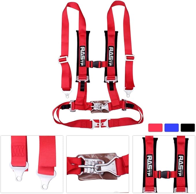 RASTP 4 Point Safety Harness Set with Ultra Comfort Heavy Duty Shoulder Pads,(Pack of 1) (Red)
