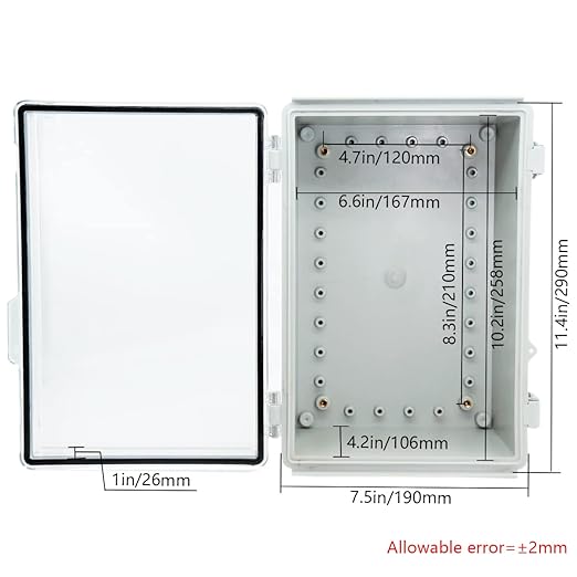 Zulkit Junction Box ABS Plastic Dustproof Waterproof IP67 Electrical Boxes Hinged Shell Outdoor Universal Project Enclosure Grey Clear Cover, Stainless Steel Buckles 11.4 x7.5 x 5.5 Inch