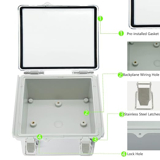 Zulkit Junction Box ABS Plastic Dustproof Waterproof IP67 Electrical Boxes Hinged Shell Outdoor Universal Project Enclosure Grey Clear Cover, Stainless Steel Buckles 5.9 x 5.9 x 3.5 inch