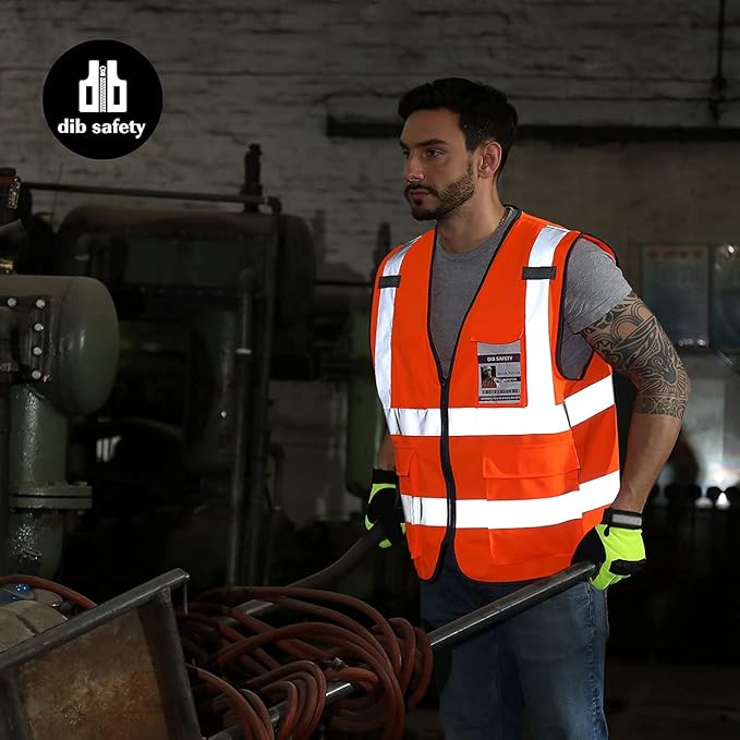 Dib Safety Reflective Vest ANSI Class 2, High Visibility Vest with Pockets and Zipper, Construction Work, Hi Vis
