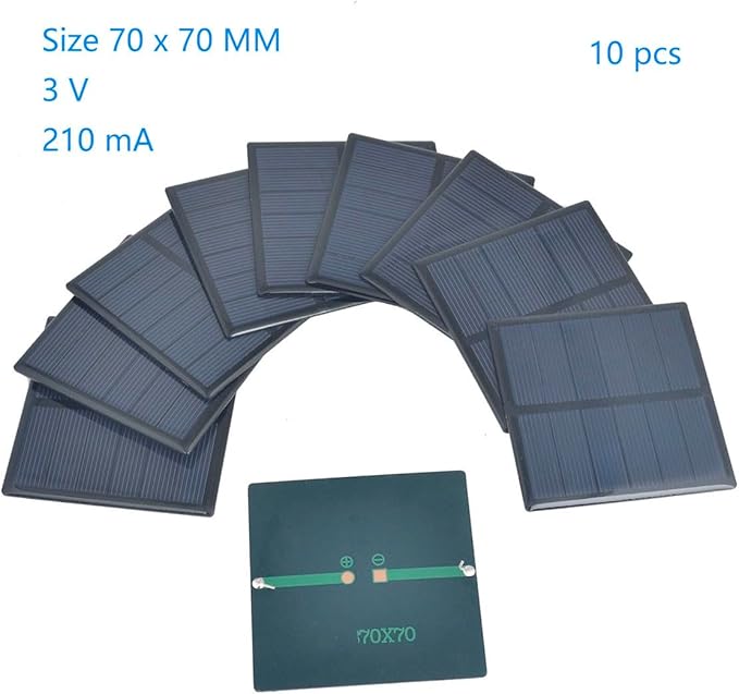 10pcs 3V 210mA Mini Solar Panel Epoxy Polycrystalline Solar Cell Panel 70mm x 70mm/2.76" x 2.76" for Solar Power Solar Cells DIY Solar Materials Photovoltaic Cells Solar DIY System Kits