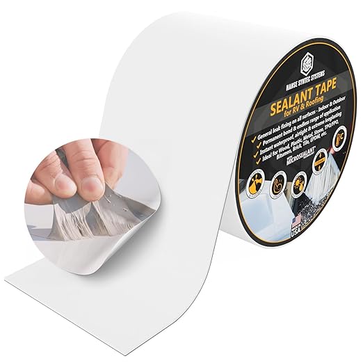 HSS RV Sealant Tape with MicroSealant - Waterproof Commercial Roofing Tape for Roof and RV Repair - UV- & Weatherproof - White - 6 inch x 25 ft.