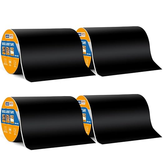 ADHES Deck Joist Tape, 8" x 16', 4 Rolls Weather Resistance & Waterproof Butyl Joist Tape for Decking, Deck Flashing Tape, Ideal for Wood Decks Beams Roof, Outdoor Construction Use