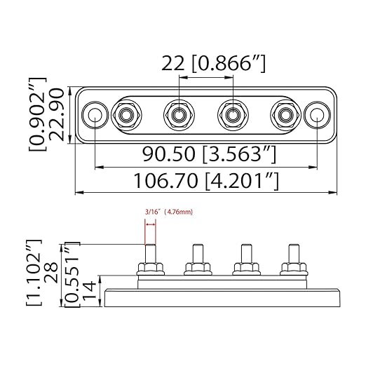 Gloaso Bus Bar Copper 12V 100A Power Distribution Blocks 4X 3/16" Posts Terminals, Marine Busbars, DC 48V Battery Buss Bar for RV Solar Boat Car Truck Automotive | Flame Retardant Base | 2 Pack