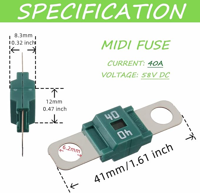 Midi Fuse Holder and 2 Pieces 40A Midi high Current Fuse Screw Fuses for Cars, Trucks, Vehicles(40 Amp)