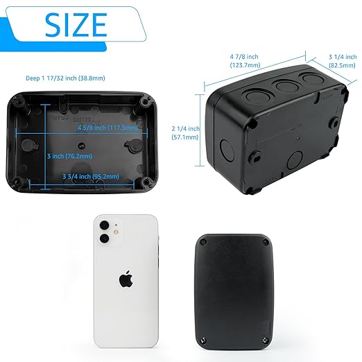SuperInk Black IP66 Weatherproof Junction Box, Outdoor Electrical Enclosure Project Box 4.9"x3.3"x2.3", PVC/ABS Waterproof Cable Box,W/4pcs 20mm Cable Glands for Garden Lighting, CCTV, DIY Wiring