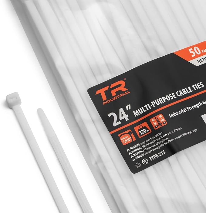 TR Industrial Multi-Purpose Natural Cable Ties, 24 inches, 50 Pack