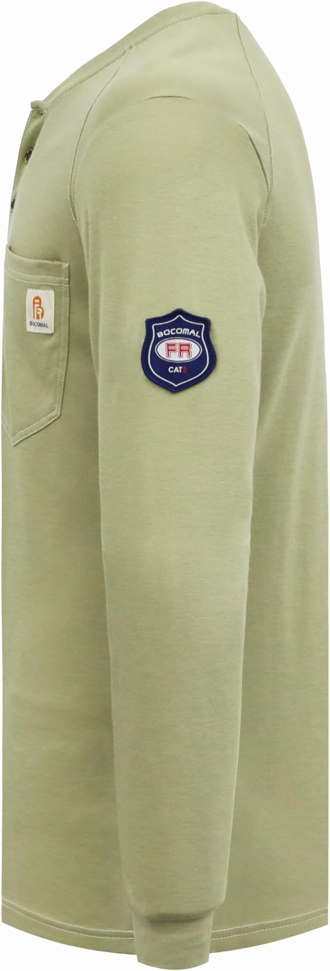 BOCOMAL Men's FR Henley Shirt Flame Resistant 5.5oz Cotton Long Sleeve Workwear UL NFPA2112 CAT2 Welding Tee