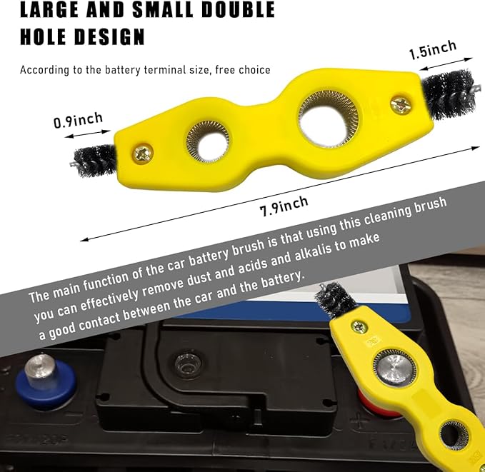 Car Battery Terminal Cleaning Brush, 4 in 1 Steel Wire Brush for Battery Terminal Cleaning, Anti-Corrosion Auto Machine Part Battery Terminal Cleaning Tool, Car Accessories (Yellow)