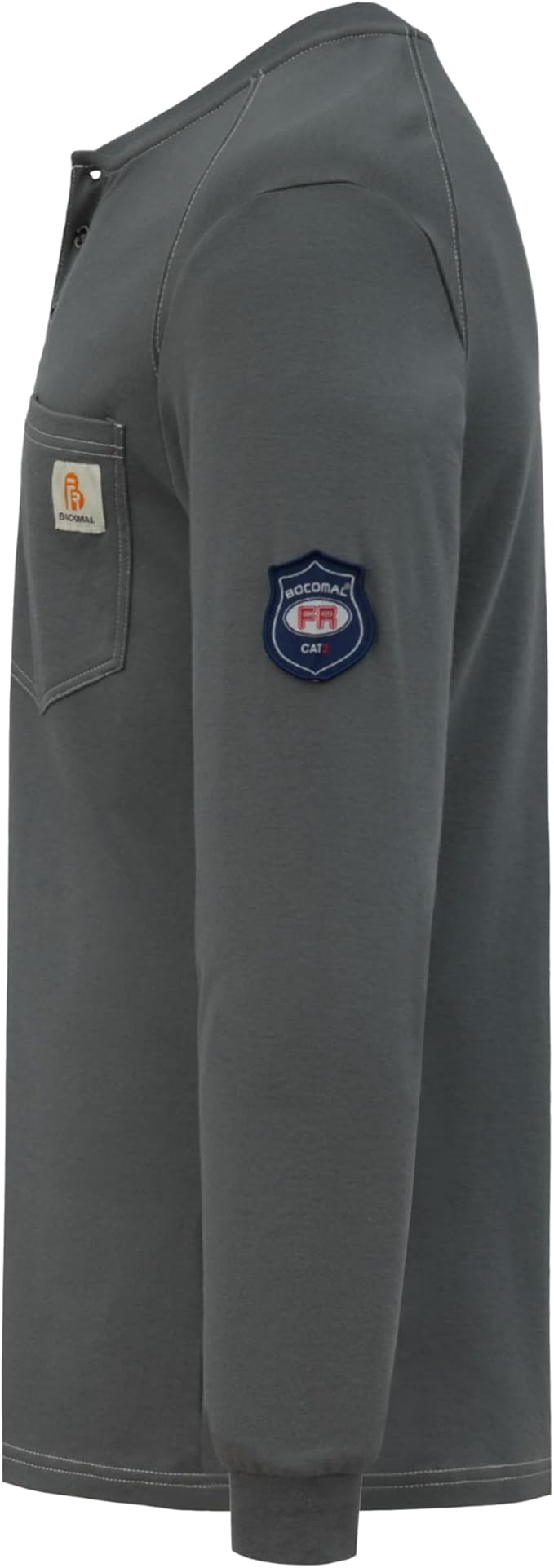 BOCOMAL Men's FR Henley Shirt Flame Resistant 5.5oz Cotton Long Sleeve Workwear UL NFPA2112 CAT2 Welding Tee