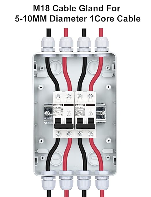 DIHOOL DC Circuit Breaker Box Cover with UV-Proof, 60 Amp Electrical Power Distribution Box 2 in 2 Out, PV Solar Disconnect Switch