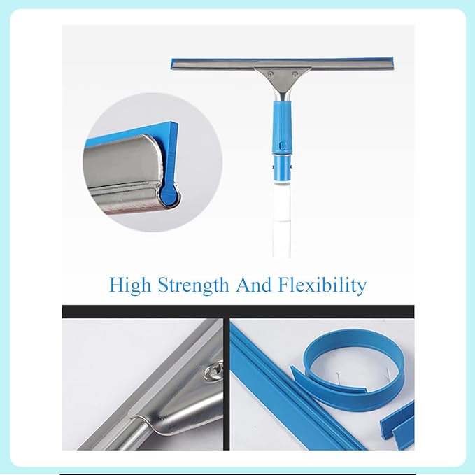 Extendable Window Cleaner Tool, Window Squeegee Cleaner Telescopic Pole 1.2m, Handheld Window Cleaner for Gas Stations Office Buildings Home Window Property Maintenance Blue
