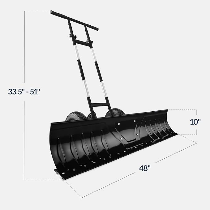 Best Choice Products 48in Heavy-Duty 2-Wheel Snow Pusher Hand Plow for Snow Removal w/Wheels, Adjustable Handle, Blade Angle - Black