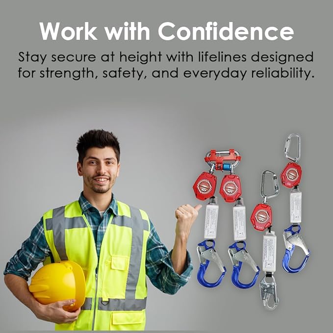 AFP Demon 6 Foot Single Web Leg Self Retracting Lifeline Safety Yoyo, Shock Pack Absorber, Aluminum Rebar Pelican Hook & Steel Carabiner Fall Protection Arrest Limiter SRL | OSHA & ANSI Rated