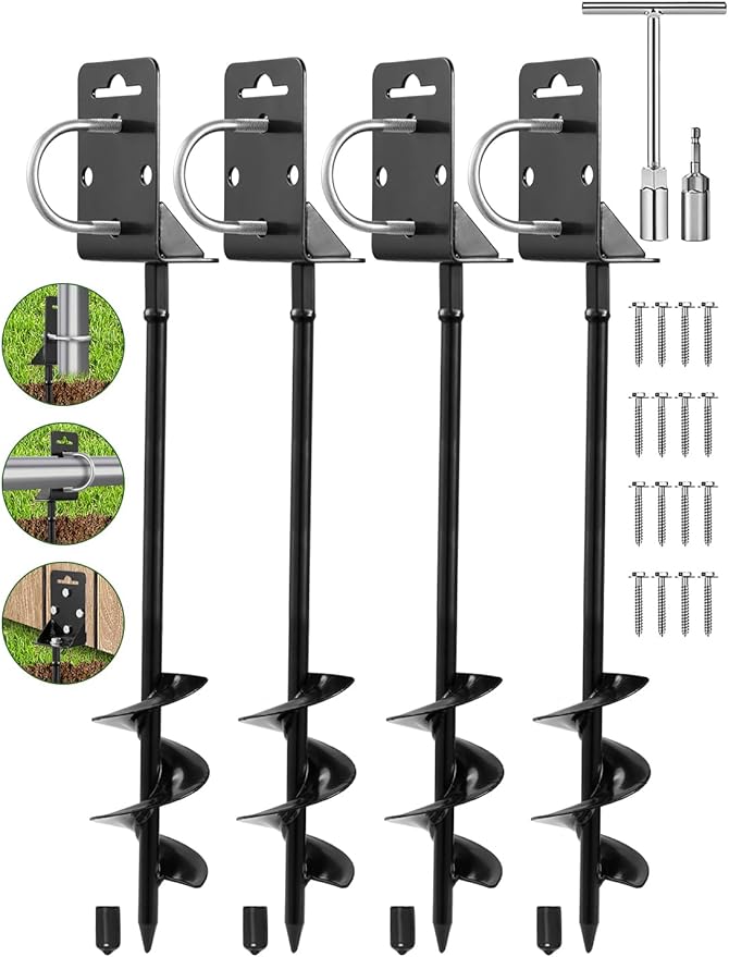 Ground Anchors Screw in,28" Set of 4 Mobile Home Anchors,Storage Shed Anchor Kit with Drill Bit,Ground Anchors Heavy Duty for Shed, Trampolines,Camping, Swing Sets