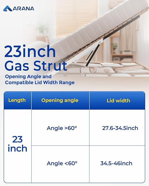 ARANA Gas Struts 23 inch 200lb with Brackets (2 Pack) - Heavy Duty Lift Support for RV Bed Hatch & Storage Box Lid - Hydraulic Spring Shocks for Camper Bed, Cellar Door, Floor Hatch