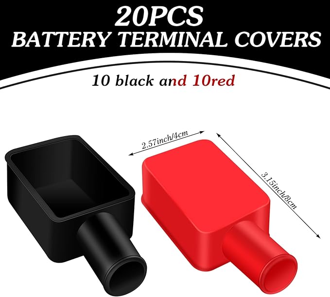 Xuhal 20 Pcs Battery Terminal Covers Red and Black Positive Negative Insulating Stud Covers Flexible Battery Terminal Protector Caps for Car Trucks Boat Electric Bikes