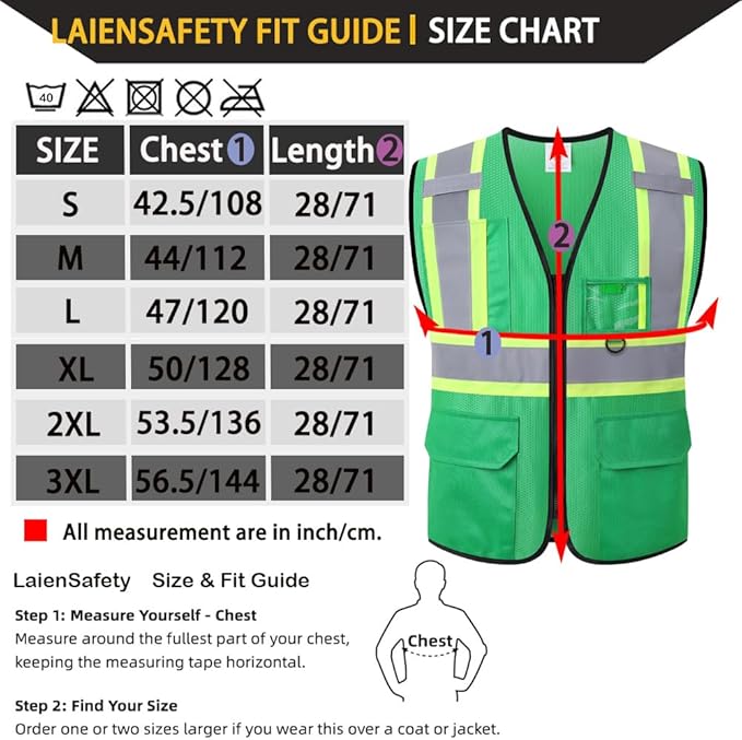 Hi Vis Reflective Safety Vest for Men Women with Multiple Pockets High Visibility Mesh Construction Work Vest,Meets ANSI/ISEA Standards(EK1-178-Green-3XL)