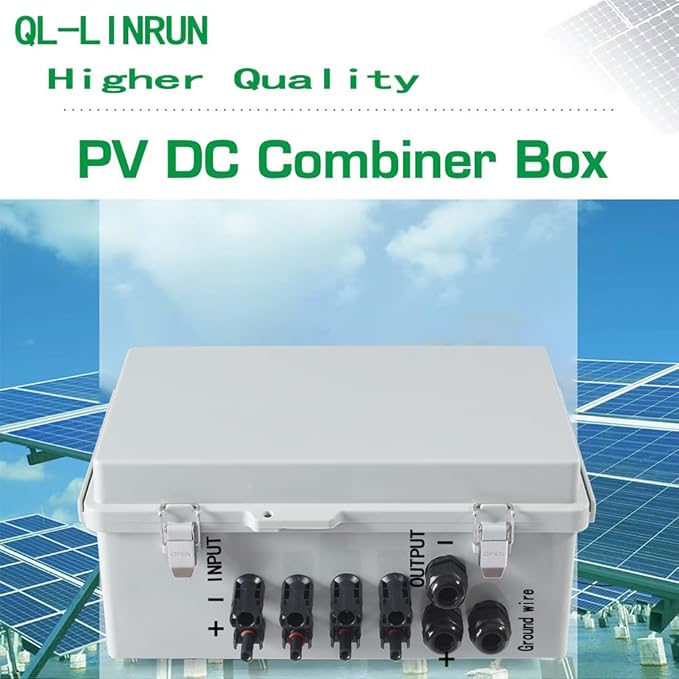 Combiner Box for Solar Panels Pv Combiner Box Solar Combiner Box with 4 String 15A Rated Current Fuse Surge Protective Device and 63A Air Circuit Breaker for On/Off Grid Solar Panel System