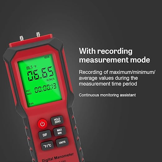 YZT Digital Manometer - Air, Gas Pressure Meter with Differential Gauge and Dual-Port Tester (9v Battery Included)