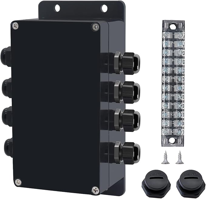 Project BoxI P67 Outdoor Waterproof Box Electronic Junction Box with 15A 600V 12P Barrier Terminal 4IN/4Out Electrical Boxes 6.2x3.5x2.4 inch