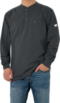 FR Shirts for Men 6oz Lightweight Stretch Work Shirt Flame Resistant Long Sleeve Henley Shirt CAT2