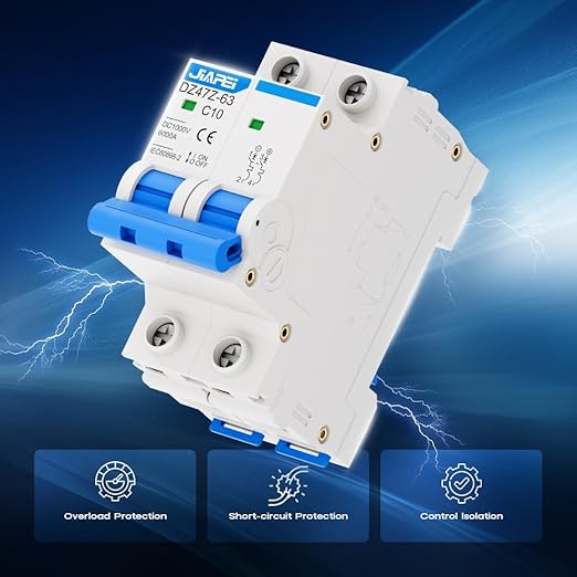 DC Miniature Circuit Breaker, 1000V 2 Pole 10 Amp Isolator for Solar PV System, Thermal Magnetic Trip DIN Rail Mount, C10 DC Disconnect Switch