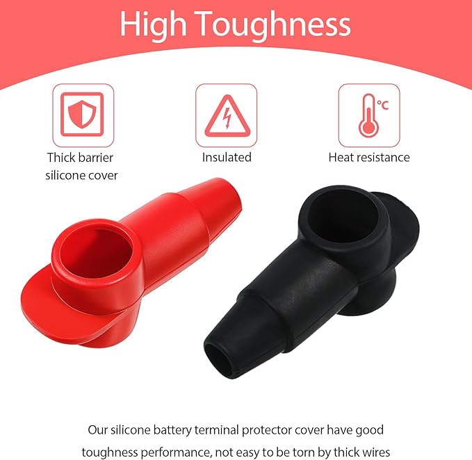10 Pcs Silicone Battery Terminal Covers, Battery Terminal Protector, Silicone Batteries Cover Cap, Portable Stud Insulator Boot Covers for Car Truck Rv Solar Power Junction Block, Black & Red