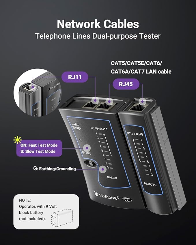 VCELINK RJ45 Crimp Tool Kit, Ethernet Wire Cutter Crimper, All-in-One Network Tool Kit Bag with Network Lan Cable Tester, 50PCS Cat6 Pass Through Connectors, 50PCS Boots, Mini Cable Stripper